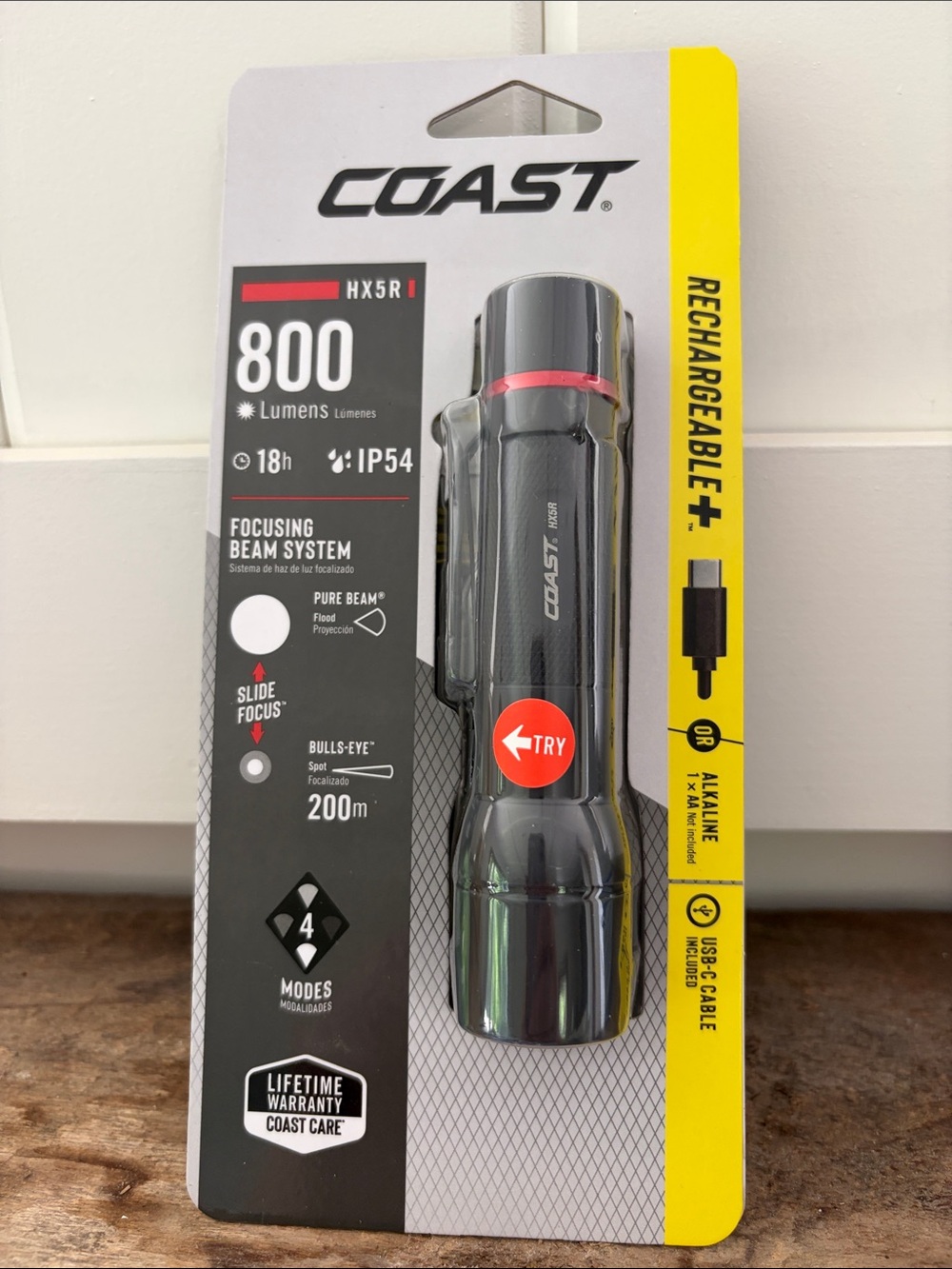 COAST Rechargeable Flashlight 800 Lumens - Black with Red Accent